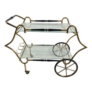 Mid-Century Brass Bar Cart in the style of Aldo Tura, 1950s For Sale