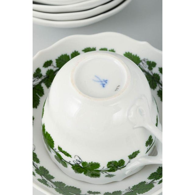 Porcelain Mocha Cups with Saucers in Vine-Leaf Pattern from Meissen, Germany, Set of 12 For Sale - Image 5 of 6