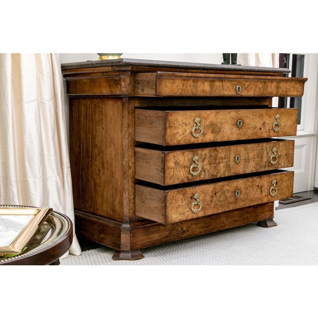 Wood French 19th Century Charles X Walnut and Marble Top Chest of Drawers For Sale - Image 7 of 12