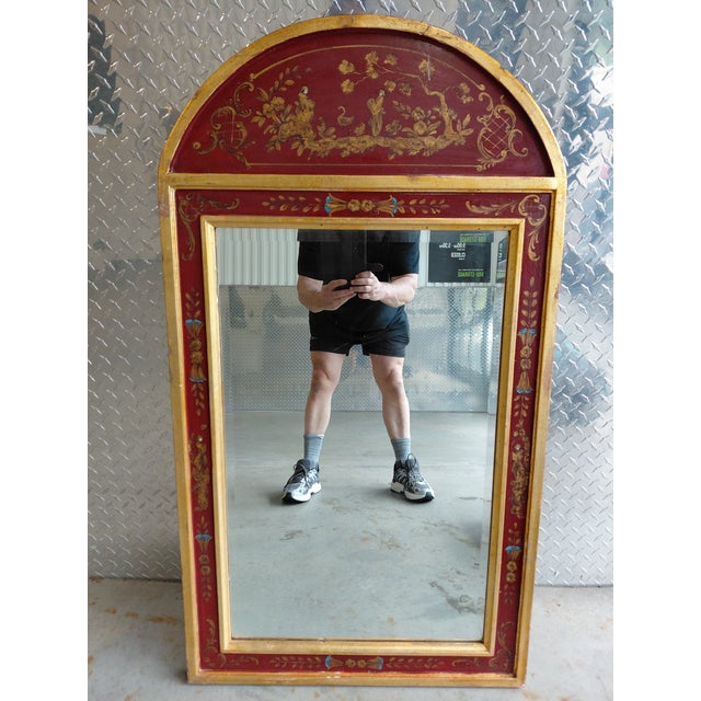 Wood Vintage La Barge Chinoisserie Mirror in Red With Gold Details For Sale - Image 7 of 11
