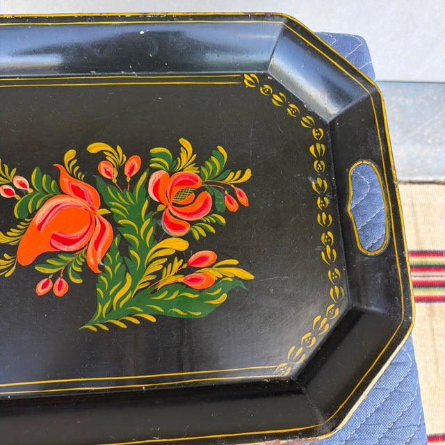 1940s A Very Nice Vintage Hand-Painted Toleware Tray, Circa 1940s For Sale - Image 5 of 18