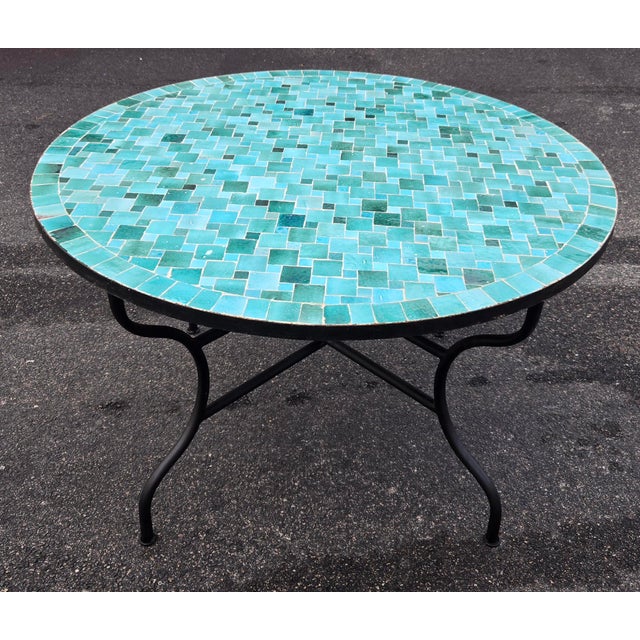 Sculpture Materials 48" Handcrafted All Emerald Moroccan Mosaic Table, Squares For Sale - Image 7 of 7