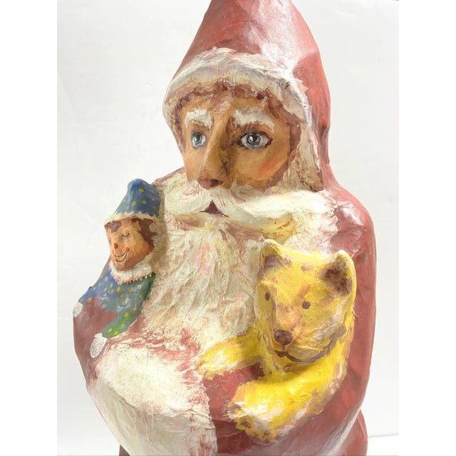 Mid 20th Century Vintage Folk Art Paper Mache Santa Figure – Hand Painted Mid Century Christmas Decor For Sale - Image 5 of 12