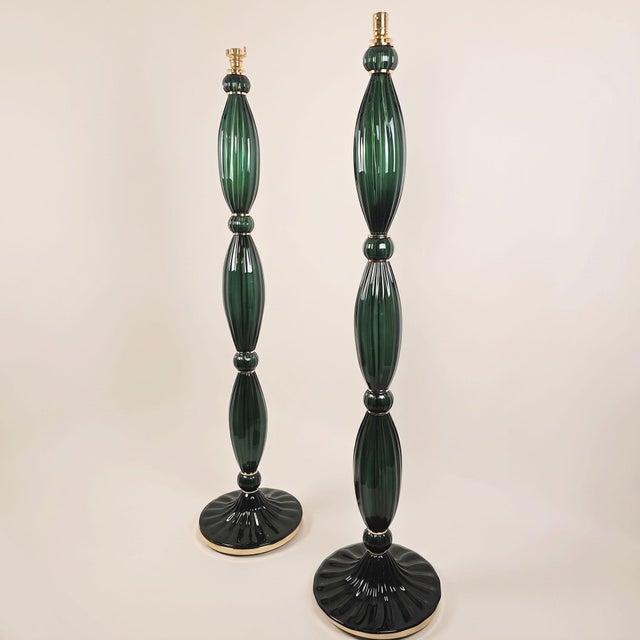 1980s Mid Century Modern, Murano Glass Green Floor Lamps - Pair For Sale In Dallas - Image 6 of 15