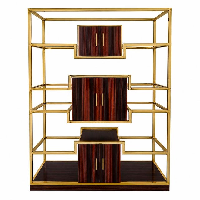 1980s Brass and Wood Bookcase, 1980s For Sale - Image 5 of 5