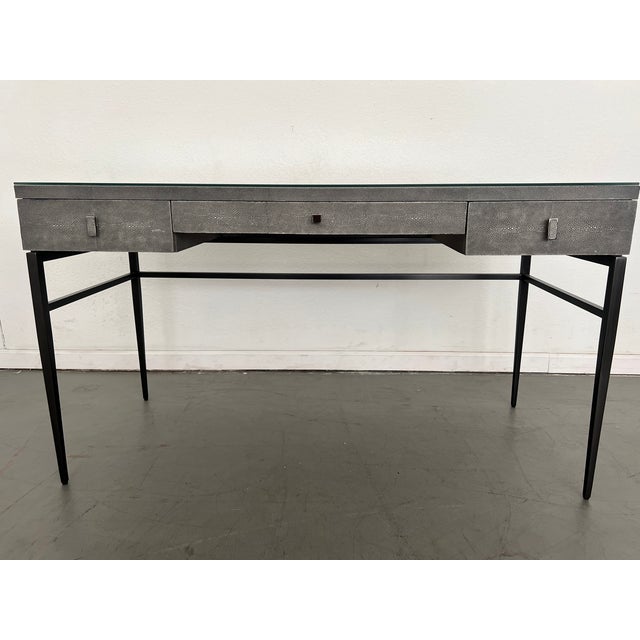 This chic desk in faux shagreen echoes the glamour of Hollywood Regency in a modern way. The luxe finish is cast in resin...