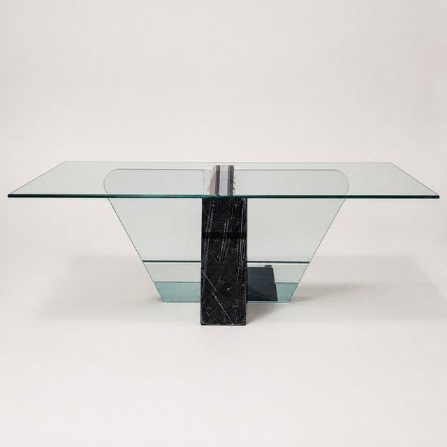 Black Postmodern Geometric Glass and Marble Coffee Table, 1980s, Mid-Century For Sale - Image 8 of 10