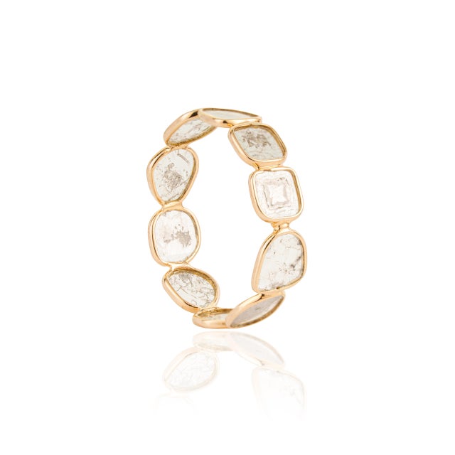 VR Jewels Handmade 1.1ct Uncut Diamond Bezel-Set Band Ring in 18k Yellow Gold Size 5.5 For Sale - Image 4 of 17