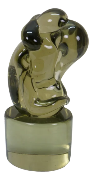 Mid 20th Century Ermanno Nason Signed Murano Green Art Glass Lovers Figurine Sculpture