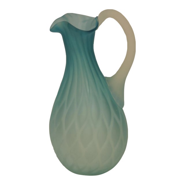 Circa 1880 Mt. Washington Glass House Venetian Style Hand Blown Cased Satin Blue Glass Cruet For Sale