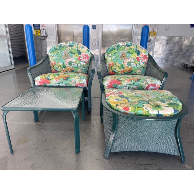 Late 20th Century Brown Jordan 4-Piece Vinyl-Coated Aluminum Outdoor Lounge Set With Rocker & Ottoman For Sale - Image 5 of 13