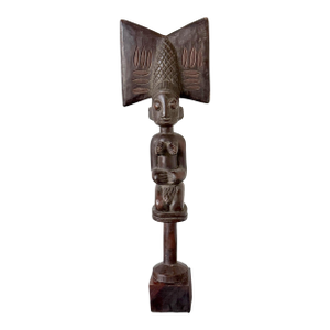 African Carved Female Statue Yoruba Ose Sango Staff