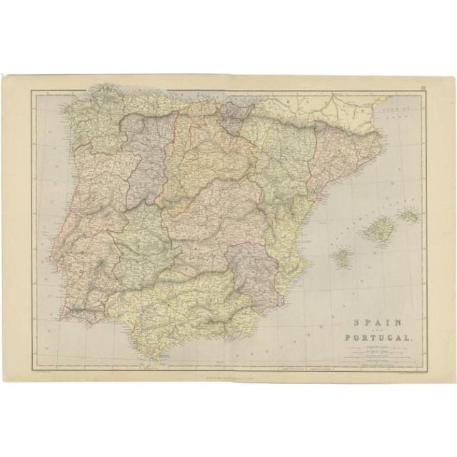 Antique Map of Spain and Portugal by Weller, 1890 For Sale - Image 5 of 5