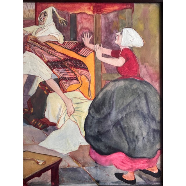 Impressionist Frederick Blanchard Signed Antique Watercolor Gouache Ca Figures Affair For Sale - Image 3 of 7