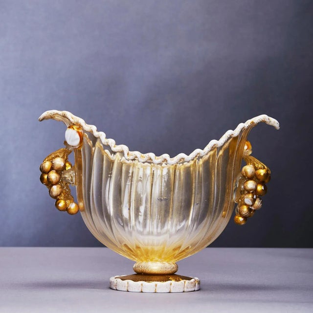 Footed Bowl with Gold Leaf & Grapes by Ercole Barovier for Barovier, Toso & Co., 1949 For Sale - Image 9 of 12