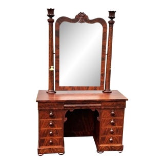 Outstanding Antique Empire Mahogany Mirrored Kneehole Dressing Table or Vanity For Sale