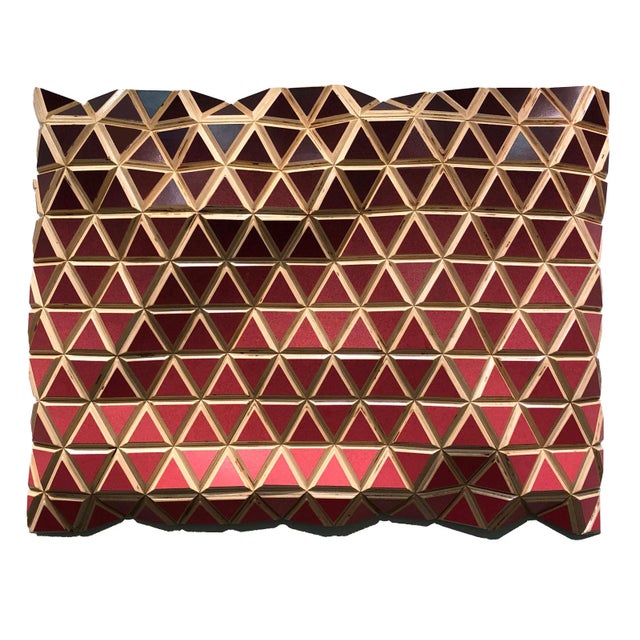 3-Dimensional Original Minimalist Geometric Artwork on Wood "From Dusk to Dawn" Red Sculptural Wall Painting by Hugo Urrutia For Sale - Image 9 of 9