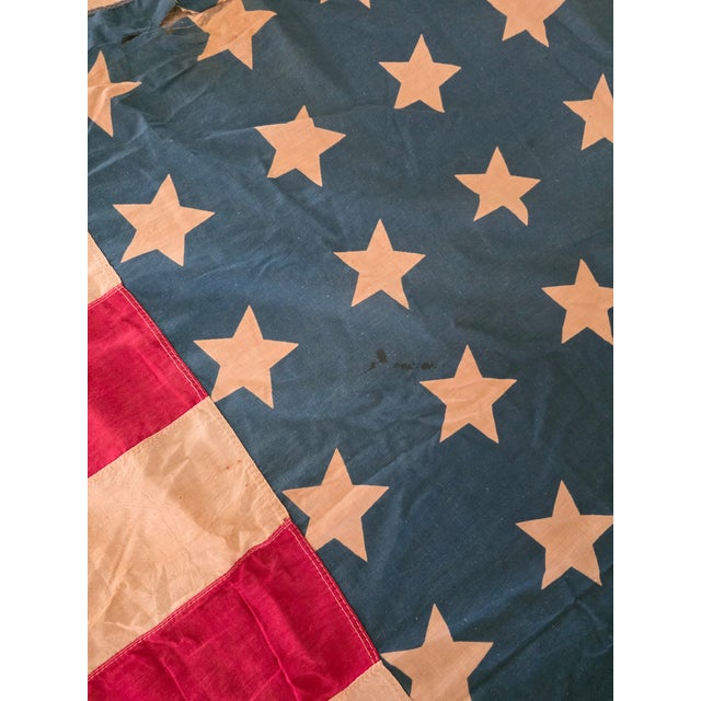 Early 20th C Cotton American Flag With Patina For Sale - Image 10 of 18