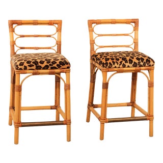 Vintage Mid Century Rattan Bar Stools - A Pair For Sale