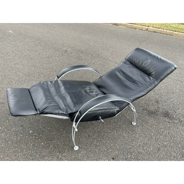 Percival Lafer Postmodern Black Leather Lafer Reclining Lounge Chair For Sale - Image 4 of 10