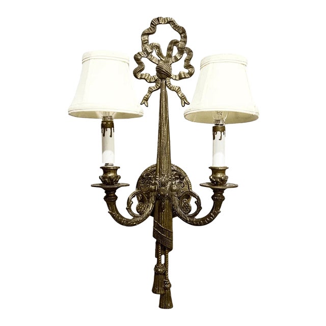 Vintage Neoclassical Style Brass 2 Arm Weird Wall Sconce For Sale