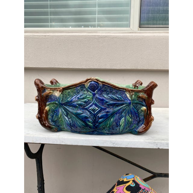 French Majolica Palissy jardinière with leaves and branches, circa 1880.