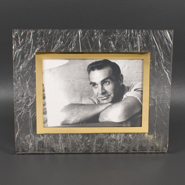 Willy Rizzo Picture Frame in Brass and Ice Effect Lucite For Sale - Image 11 of 12