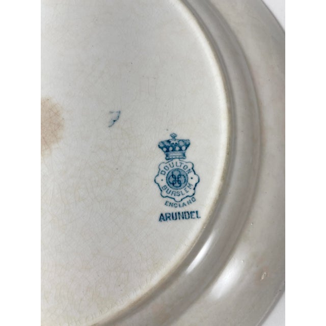 Pair of French Blue Transferware Plates by Doulton Burslem England - Arundel Pattern - Floral and Pomegranate Design For Sale In Buffalo - Image 6 of 7