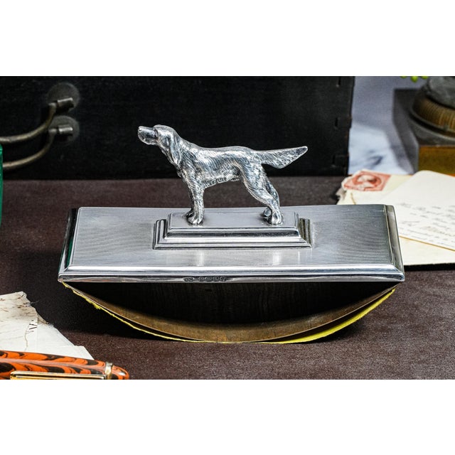 English Hunting Theme Dog English Antique Engine Turned Sterling Silver Writing Ink Blotter Desk Office Home Decor For Sale - Image 3 of 14