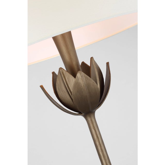 Transitional Julie Neill for Visual Comfort Signature Alberto Large Floor Lamp in Antique Bronze Leaf with Linen Shade For Sale - Image 3 of 4