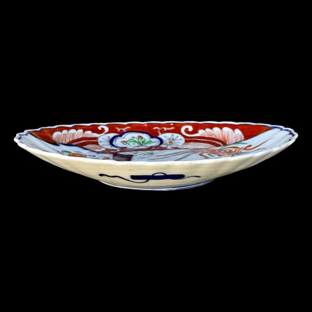 Antique Japanese Imari 19th-Century Scalloped Oval Plate, Meiji Period Kinrande For Sale - Image 4 of 8