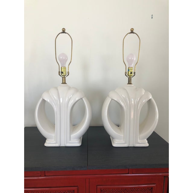 Late 20th Century Postmodern Deco Revival Ceramic Lamps - a Pair For Sale - Image 5 of 5