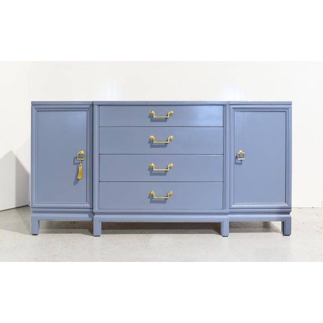 Landstrom Furniture 1950s Mahogany Sideboard by Landstrom Furniture in Blue - Newly Painted For Sale - Image 4 of 12