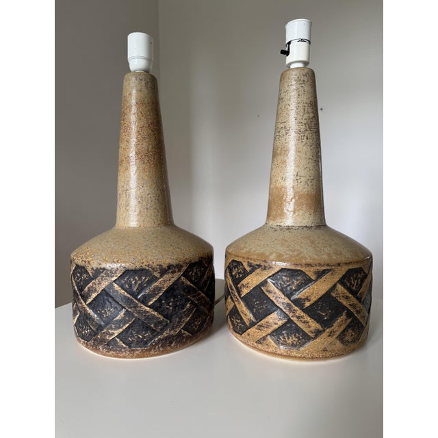 Danish Caramel Glazed Ceramic Table Lamps from Søholm Stentøj, 1960s, Set of 2 For Sale - Image 4 of 15