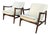 Modern Walnut Mid Century Style Lounge Chairs in Cream Boucle. - Pair For Sale