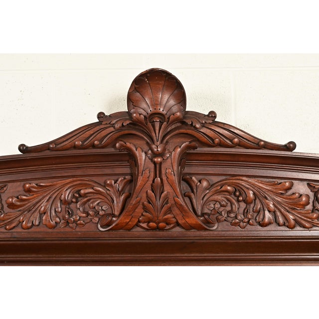 Wood Bernheimer Collection Antique Eastlake Victorian Carved Walnut and Burl Wood Queen Size Bed, Circa 1880s For Sale - Image 7 of 11