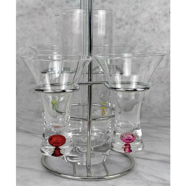 Chrome Mid-Century Chrome & Blown Glass Shot Glasses & Mixer Bar Serving Set For Sale - Image 8 of 9