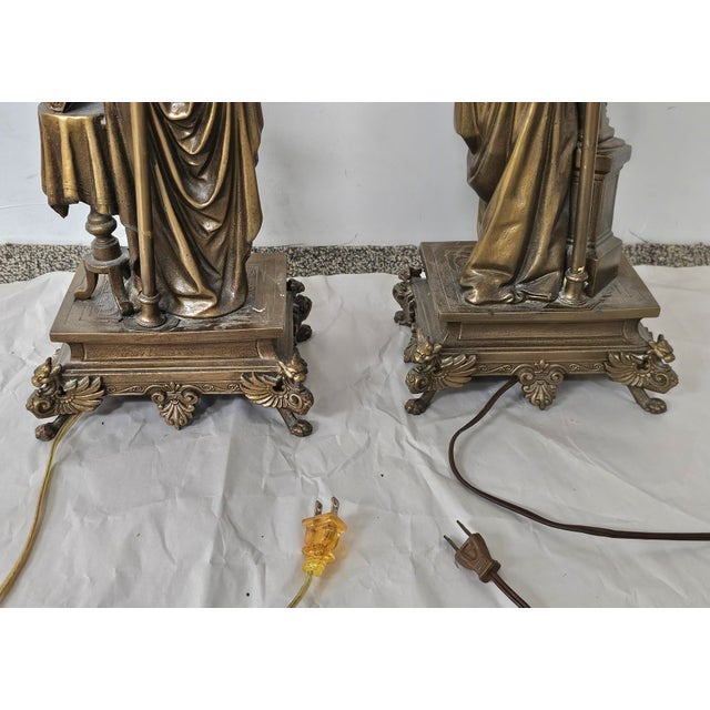 Dumaige Attributed Figural Bronzed Spelter Sculptures Mounted as Lamps - A Pair For Sale - Image 12 of 13