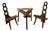 Vintage Sculptural Wooden Table and Two Chairs with Hand-Carved Loop Backrests, 1940s, Set of 3 For Sale