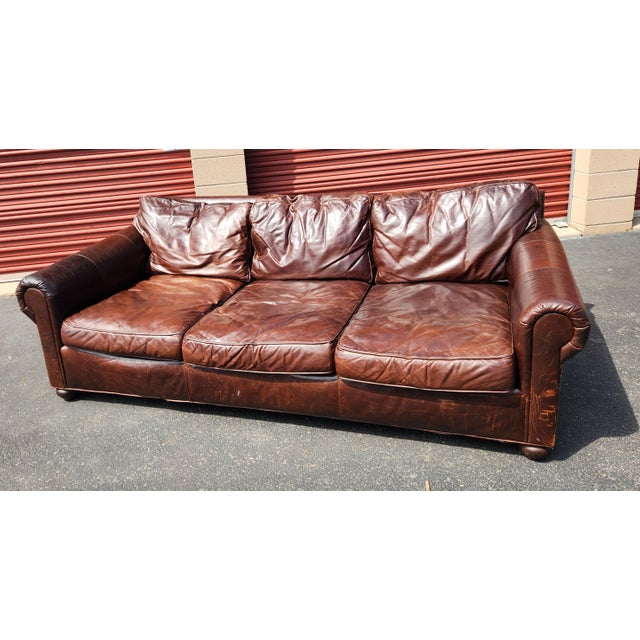 Classic Restoration Hardware Lancaster leather sofa. Attributed to Restoration Hardware by original owner, but the tag is...