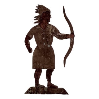 Epic 19th Century Indian Chief Trade Sign, Carved Wood in Painted Salmon Color For Sale