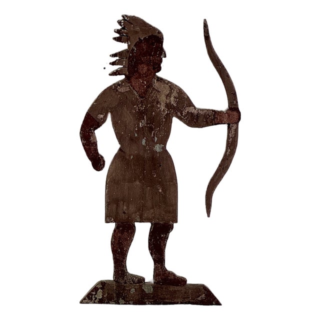 Epic 19th Century Indian Chief Trade Sign, Carved Wood in Painted Salmon Color For Sale