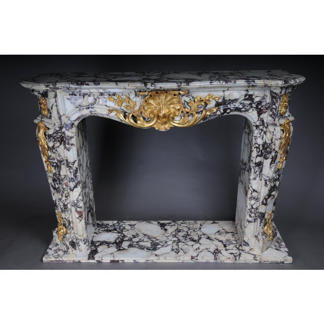 20th Century French Marble Fireplace with Gilded Bronze For Sale - Image 4 of 18