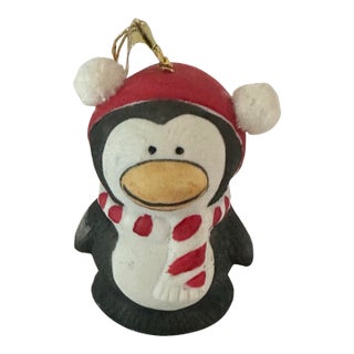 Vintage Late 20th Bisque Porcelain Penguin Bell For Sale