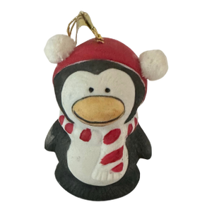 Vintage Late 20th Bisque Porcelain Penguin Bell