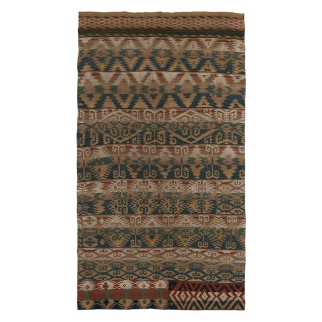 Beige Vintage Jajim Kilim Rug in Beige-Brown, Blue and Green Tribal Geometric Patterns For Sale - Image 8 of 8