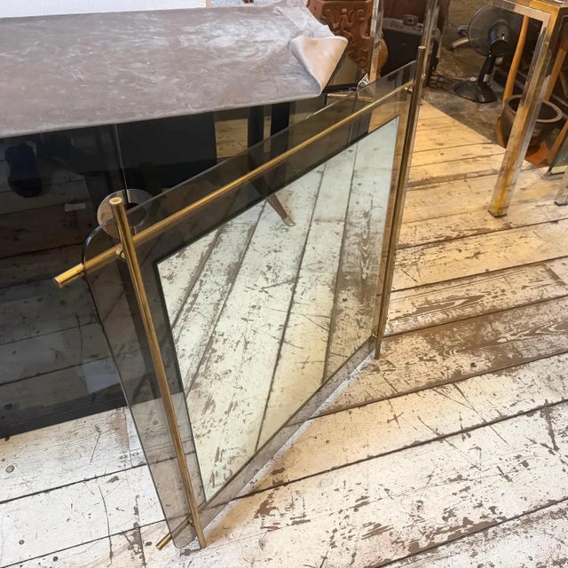 Renato Zevi 1970 Mid-Century Modern Smoked Glass and Brass Square Wall Mirror by Renato Zevi For Sale - Image 4 of 18