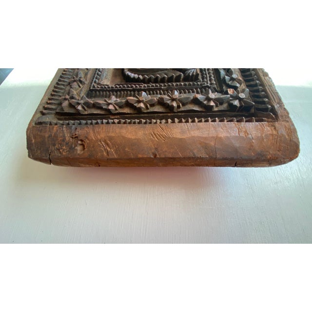 Mid-Century Collected South Indian Teak Architectural Door Lintel Relief Panel – 30" For Sale - Image 9 of 16
