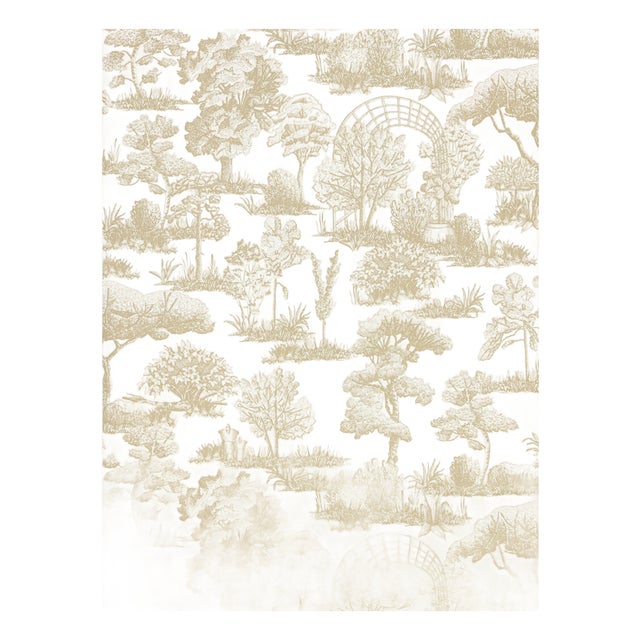 Sample - The House of Scalamandré Garden Toile Wallpaper, Latte For Sale
