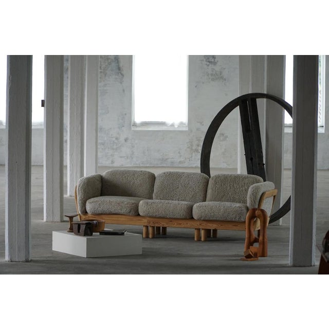 Danish Modern Three-Seater Sofa in Pine and Lambswool, 1980s For Sale - Image 4 of 18